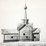 л. 28. Церковь Флора и Лавра, с. Мегрега. Тех. арх. Д.Г. Сафонова. 1950 г.  Южный фасад (обмер)