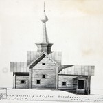 л. 28. Церковь Флора и Лавра, с. Мегрега. Тех. арх. Д.Г. Сафонова. 1950 г. Северный фасад (обмер)