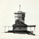 Церковь Петра и Павла, с. Лычный Остров. Репродукция обмерных чертежей (обмер арх. Ополовникова А.). Поперечный разрез по сеням и крыльцам.