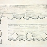 Преображенская церковь, о. Кижи. Остатки алтарной скамьи, подзор полиц 1-го яруса.