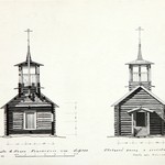 л. 20. Часовня Иоанна Предтечи, д. Нижний Падун. Архитектор А.В. Ополовников. 1947 г. Передний фасад и поперечный разрез (обмер)