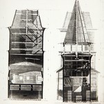 Церковь Вознесения Господня, с. Типиницы. Обмеры (техн. Крохин В.). Поперечные разрезы по центральному столпу и колокольне.