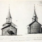 л. 33. Успенская часовня, д. Васильево. Тех. арх. Э.В. Ильин. 1950 г. Восточный и западный фасады (обмер)
