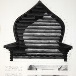 Петропавловская церковь, с. Вирма. Разрез по алтарной бочке и верхний косяк старого окна первоначальной трапезной.