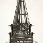 Церковь Петра и Павла, с. Чёлмужи. Проект реставрации (Арх. худ. Гнедовский Б.). Разрез поперечный по большому шатру.