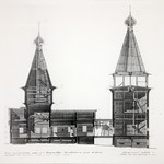 Церковь св. Варвары, с. Яндомозеро. Обмер памятника. Продольный разрез 1-1.