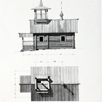 л. 20. Часовня Иоанна Предтечи, д. Нижний Падун. Архитектор А.В. Ополовников. 1947 г. Фасад и план кровли часовни (обмер)