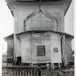 Петропавловская церковь, с. Вирма. Заменённые венцы в срубе алтаря.