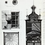 л. 14. Водлозерский Ильинский погост. Архитектор А.В. Ополовников. 1947 г. Разрез 2-2 и сечение на отметках 4, 13 и 18 (обмер)