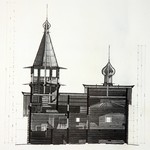 л. 20. Часовня Петра и Павла, д. Волкостров. Архитектор А.В. Ополовников. 1950 г. Продольный разрез (реставрация)