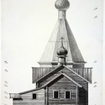 л. 16. Церковь казанской божьей матери, д. Рослякова. Архитектор А.В. Ополовников. 1947 г. Западный фасад (обмер)