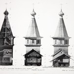 Церковь св. Варвары, с. Яндомозеро. Обмер памятника. Поперечные разрезы по центральной стопе трапезной и крыльцам.