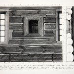 Церковь св. Варвары, с. Яндомозеро. Обмер памятника. Фрагмент южной стены трапезной (красное окно и следы волоковых).