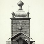 Ильинский погост на Водлозере. Проект реставрации (Арх. Ополовников А.). Разрез по переходу между сенями и колокольней.