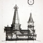 Церковь Петра и Павла, с. Чёлмужи. Проект реставрации (Арх. худ. Гнедовский Б.). Разрез продольный.