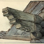 л. 28. Дом Русакова, д. Ботвинщина. Конец 1940-х гг. Деталь резной помочи