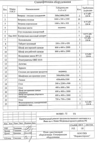 Спецификация оборудования Спецификация оборудования