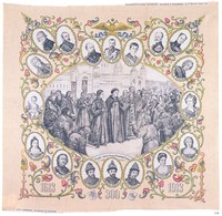 Платок х/б набивной, посвящен 300-летию дома Романовых. 1913 год, Костромская губерния Платок х/б набивной, посвящен 300-летию дома Романовых. 1913 год, Костромская губерния